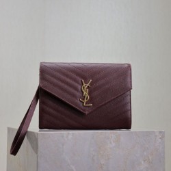 Cloni Pochette YSL Saint Laurent Grain De Poudre Matelassé Chevron Envelope bordeaux firmate