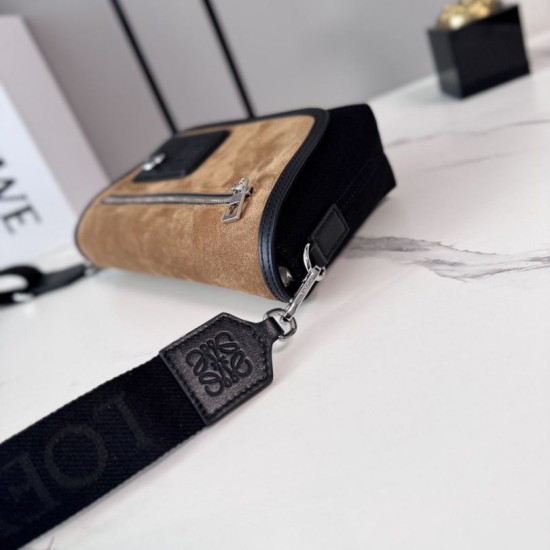 Replica di lusso Bora Pari all'originale replica a tracolla LOEWE Mini Flex tela e pelle scamosciata marrone/nera Imitazioni Cloni Bora Pari all'originale replica a tracolla LOEWE Mini Flex tela e pelle scamosciata marrone/nera firmate