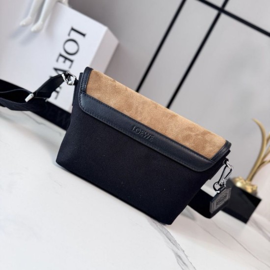 Replica di lusso Bora Pari all'originale replica a tracolla LOEWE Mini Flex tela e pelle scamosciata marrone/nera Imitazioni Cloni Bora Pari all'originale replica a tracolla LOEWE Mini Flex tela e pelle scamosciata marrone/nera firmate