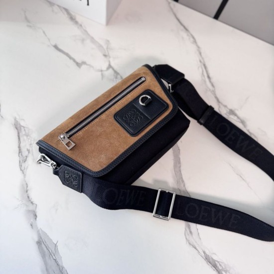 Replica di lusso Bora Pari all'originale replica a tracolla LOEWE Mini Flex tela e pelle scamosciata marrone/nera Imitazioni Cloni Bora Pari all'originale replica a tracolla LOEWE Mini Flex tela e pelle scamosciata marrone/nera firmate
