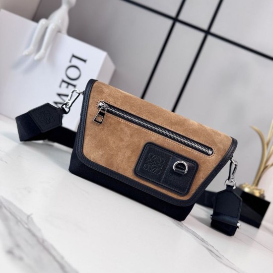Replica di lusso Bora Pari all'originale replica a tracolla LOEWE Mini Flex tela e pelle scamosciata marrone/nera Imitazioni Cloni Bora Pari all'originale replica a tracolla LOEWE Mini Flex tela e pelle scamosciata marrone/nera firmate