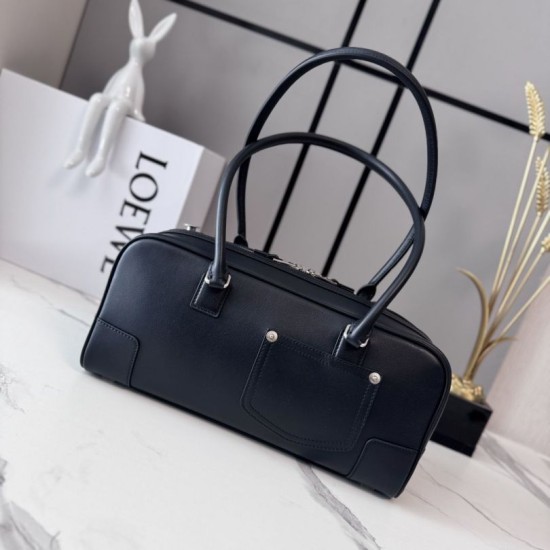 Replica di lusso Borsa a tracolla Loewe Amazona 31 pelle nabuk granulata Nero Imitazioni Cloni Borsa a tracolla Loewe Amazona 31 pelle nabuk granulata Nero firmate