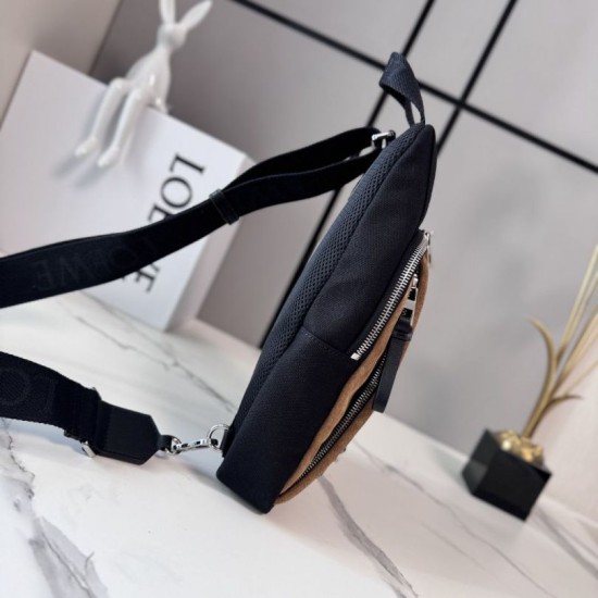 Cloni Borse a tracolla Loewe Flex tela e pelle scamosciata marrone/nera firmate