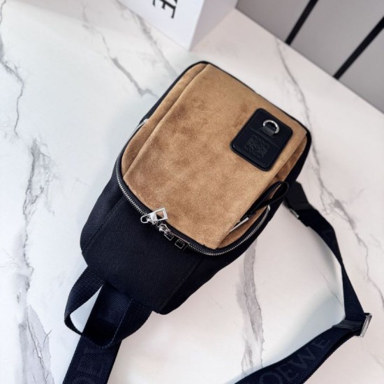Cloni Borse a tracolla Loewe Flex tela e pelle scamosciata marrone/nera firmate