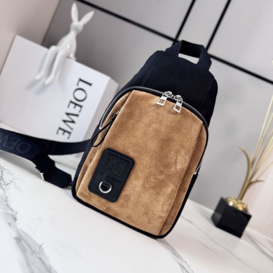 Cloni Borse a tracolla Loewe Flex tela e pelle scamosciata marrone/nera firmate