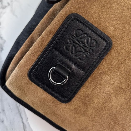 Cloni Borse a tracolla Loewe Flex tela e pelle scamosciata marrone/nera firmate
