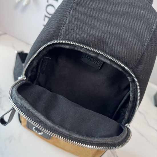 Cloni Borse a tracolla Loewe Flex tela e pelle scamosciata marrone/nera firmate