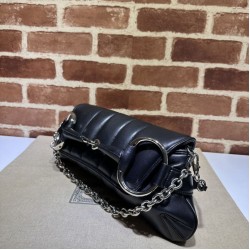 Replica di lusso Borsa a tracolla Gucci Horsebit Chain tela GG 764255 Nero Imitazioni Cloni Borsa a tracolla Gucci Horsebit Chain tela GG 764255 Nero firmate