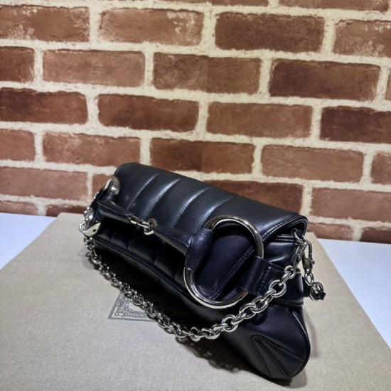 Replica di lusso Borsa a tracolla Gucci Horsebit Chain tela GG 764255 Nero Imitazioni Cloni Borsa a tracolla Gucci Horsebit Chain tela GG 764255 Nero firmate