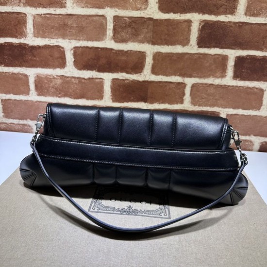 Replica di lusso Borsa a tracolla Gucci Horsebit Chain tela GG 764255 Nero Imitazioni Cloni Borsa a tracolla Gucci Horsebit Chain tela GG 764255 Nero firmate