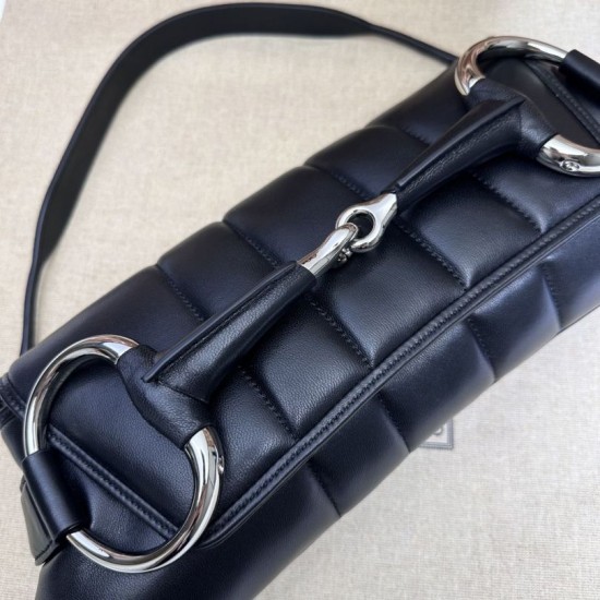 Replica di lusso Borsa a tracolla Gucci Horsebit Chain tela GG 764255 Nero Imitazioni Cloni Borsa a tracolla Gucci Horsebit Chain tela GG 764255 Nero firmate