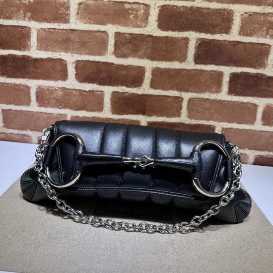 Replica di lusso Borsa a tracolla Gucci Horsebit Chain tela GG 764255 Nero Imitazioni Cloni Borsa a tracolla Gucci Horsebit Chain tela GG 764255 Nero firmate