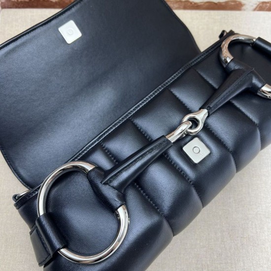 Replica di lusso Borsa a tracolla Gucci Horsebit Chain tela GG 764255 Nero Imitazioni Cloni Borsa a tracolla Gucci Horsebit Chain tela GG 764255 Nero firmate