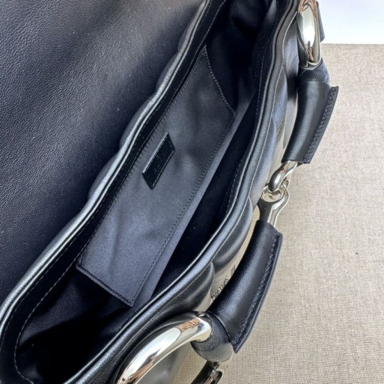 Replica di lusso Borsa a tracolla Gucci Horsebit Chain tela GG 764255 Nero Imitazioni Cloni Borsa a tracolla Gucci Horsebit Chain tela GG 764255 Nero firmate