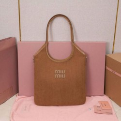 Borsa a tracolla/hobo Miu Miu Ivy velluto a coste 5BG231 Marrone