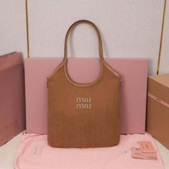 Borsa a tracolla/hobo Miu Miu Ivy velluto a coste 5BG231 Marrone