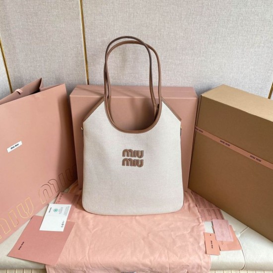 Borse Replica a tracolla Miu Miu Ivy denim con finiture pelle 5BG231 Bianca