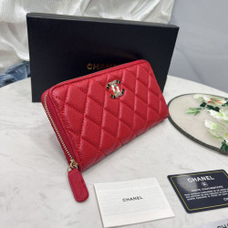 Qualità superiore replica Dettagli perfetti Portafoglio Chanel con cerniera pelle trapuntata rosso caviale