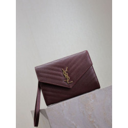 Pochette YSL Saint Laurent Grain De Poudre Matelassé Chevron Envelope bordeaux