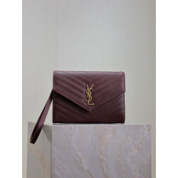 Pochette YSL Saint Laurent Grain De Poudre Matelassé Chevron Envelope bordeaux