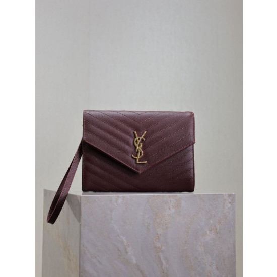Pochette YSL Saint Laurent Grain De Poudre Matelassé Chevron Envelope bordeaux Pochette YSL Saint Laurent Grain De Poudre Matelassé Chevron Envelope bordeaux