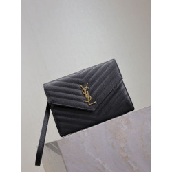Pochette YSL Saint Laurent Grain De Poudre Matelassé Chevron Envelope Nero