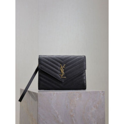 Pochette YSL Saint Laurent Grain De Poudre Matelassé Chevron Envelope Nero