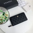 Portafoglio grande Chanel Caviar trapuntato con soffietto e cerniera nero Portafoglio grande Chanel Caviar trapuntato con soffietto e cerniera nero