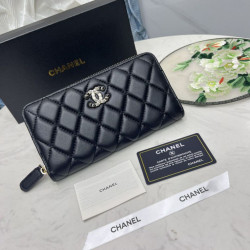 Pari all'originale replica Portafoglio lungo Chanel trapuntato con logo CC e cerniera