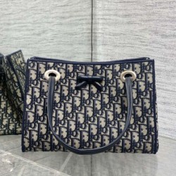 Cloni Borsa Replica 1:1 Shopping Dior piccola/grande jacquard blu Dior Oblique firmate