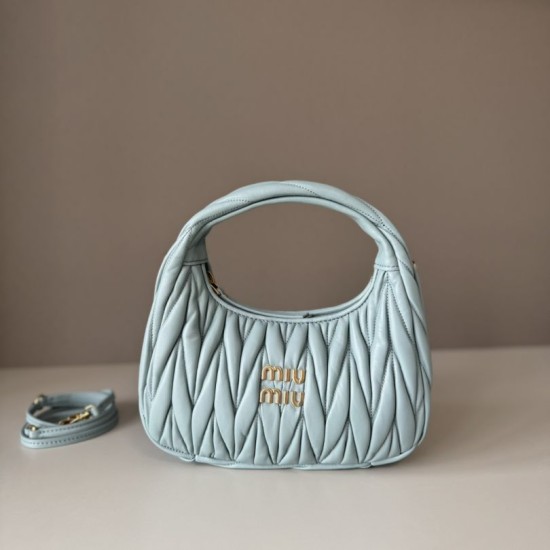 Borsa hobo mini/piccolo Miu Miu Wander Matelasse Blu