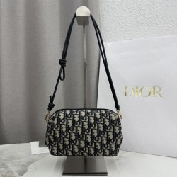 Pochette Borse Dior Bow Dior jacquard Oblique con motivo blu