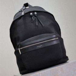 Replica di lusso Zaino YSL Saint Laurent City tela con finiture pelle nero Imitazioni Cloni Zaino YSL Saint Laurent City tela con finiture pelle nero firmate