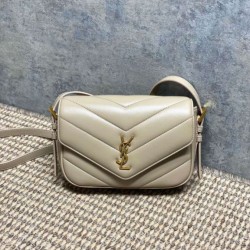 Cloni Borse Replica a tracolla mini Loulou YSL Saint Laurent Beige firmate