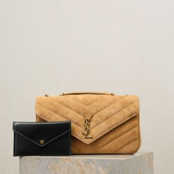 Replica di lusso YSL Saint Laurent LouLou Medium in camoscio trapuntato marrone Imitazioni Cloni YSL Saint Laurent LouLou Medium in camoscio trapuntato marrone firmate
