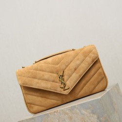 Cloni YSL Saint Laurent LouLou Medium in camoscio trapuntato marrone firmate