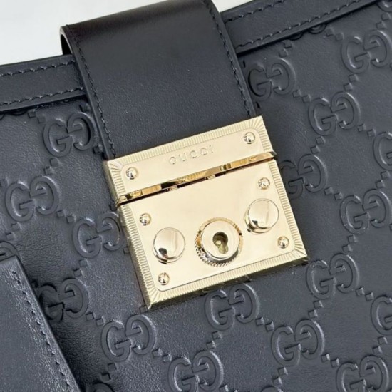 Cloni Borse Replica Gucci Padlock Small con manico superiore 838991 Nero firmate
