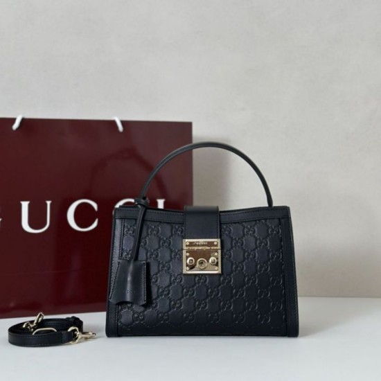 Cloni Borse Replica Gucci Padlock Small con manico superiore 838991 Nero firmate