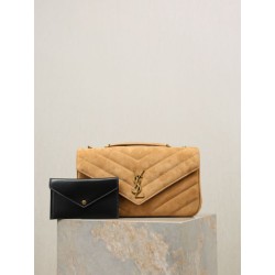 YSL Saint Laurent LouLou Medium in camoscio trapuntato marrone