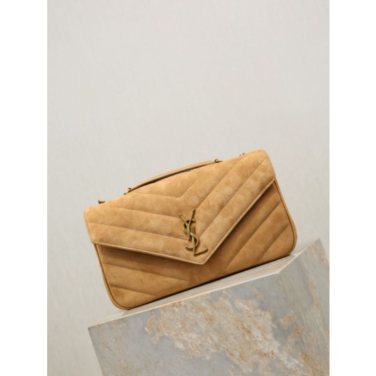 YSL Saint Laurent LouLou Medium in camoscio trapuntato marrone