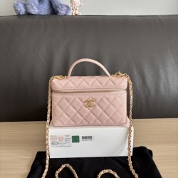 Cloni Borsa Chanel Classic Vanity con catena A96186 Rosa firmate