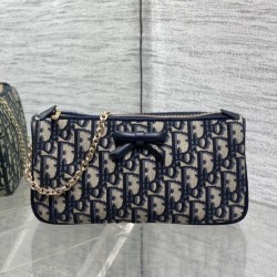 Replica di lusso Pochette Dior Oblique Bow con catena Blu Imitazioni Cloni Pochette Dior Oblique Bow con catena Blu firmate
