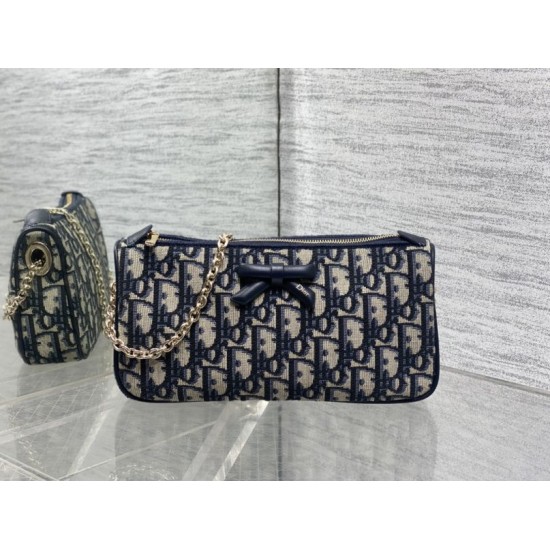 Cloni Pochette Dior Oblique Bow con catena Blu firmate