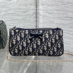 Cloni Pochette Dior Oblique Bow con catena Blu firmate