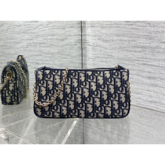 Cloni Pochette Dior Oblique Bow con catena Blu firmate