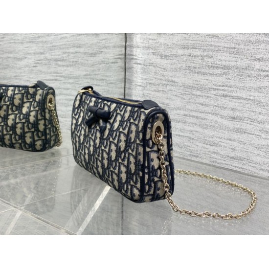 Cloni Pochette Dior Oblique Bow con catena Blu firmate