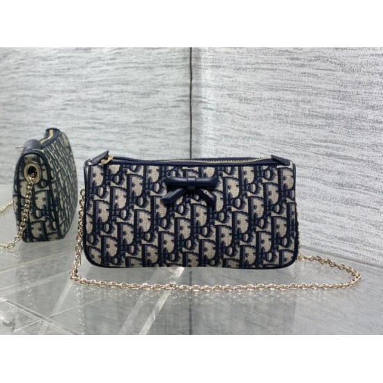 Cloni Pochette Dior Oblique Bow con catena Blu firmate