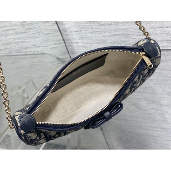 Cloni Pochette Dior Oblique Bow con catena Blu firmate