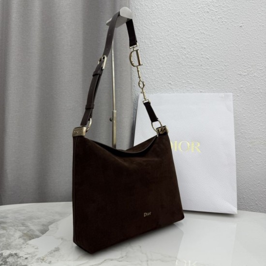 Replica di lusso Borsa a tracolla Media Dior Diorly pelle scamosciata cioccolato Imitazioni Cloni Borsa a tracolla Media Dior Diorly pelle scamosciata cioccolato firmate