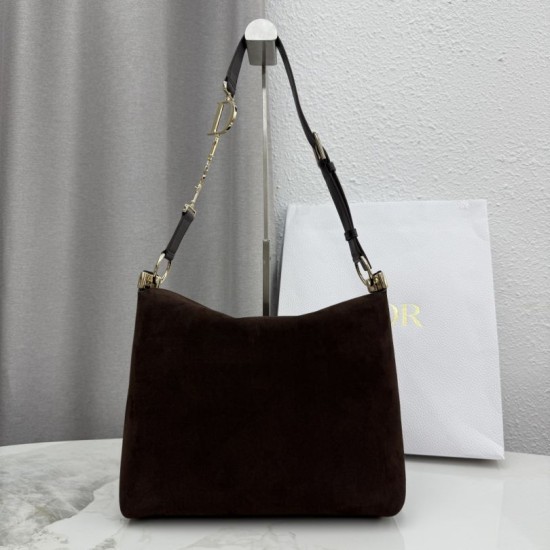 Replica di lusso Borsa a tracolla Media Dior Diorly pelle scamosciata cioccolato Imitazioni Cloni Borsa a tracolla Media Dior Diorly pelle scamosciata cioccolato firmate